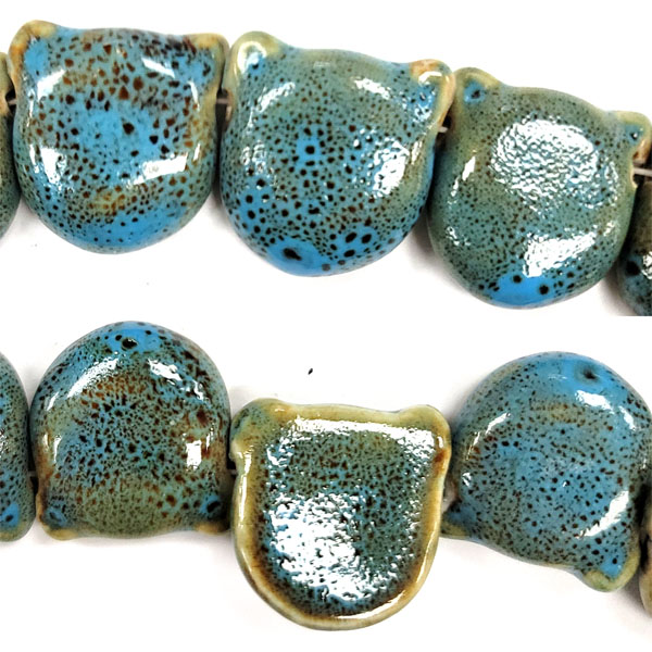 PORCELAIN CAT FACE 25MM TQ BLUE